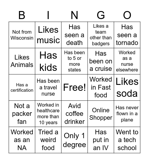 Get to know you Bingo Card