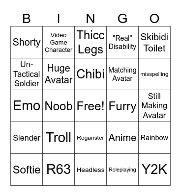 THE Roblox Bingo Card Bingo Card