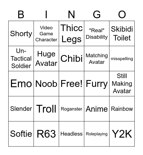 THE Roblox Bingo Card Bingo Card