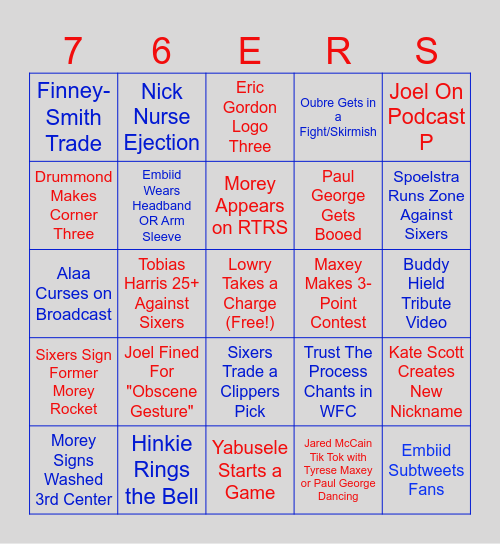 2024-2025 76ers Bingo Card