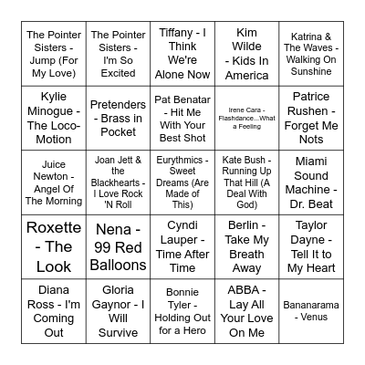 Ladies of the 80's Bingo Card
