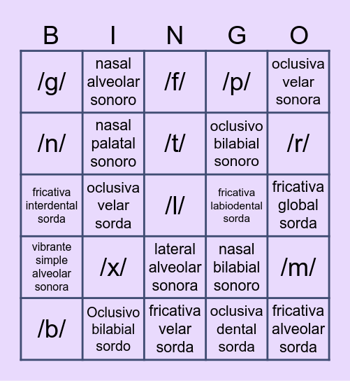 Fonetica Bingo Card