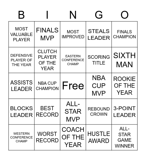 NBA Predictions Bingo Card