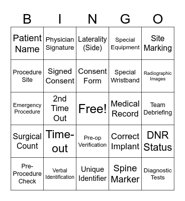 Informed Consent Policy Bingo Card