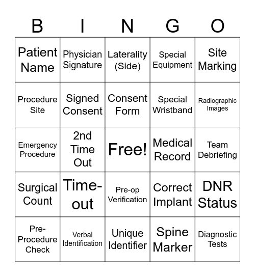 Informed Consent Policy Bingo Card