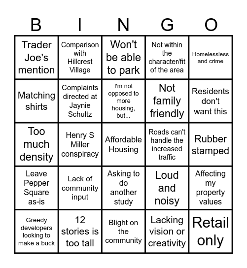Pepper Square Bingo Card