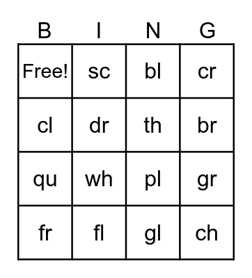 Beginning Sounds Bingo Card