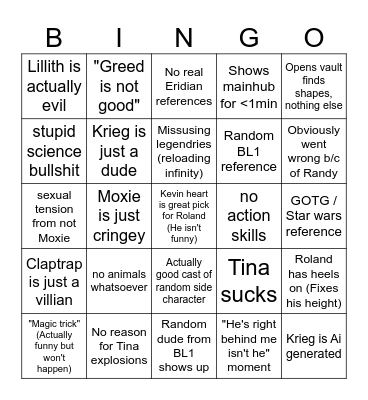 Borderlands Bingo Card