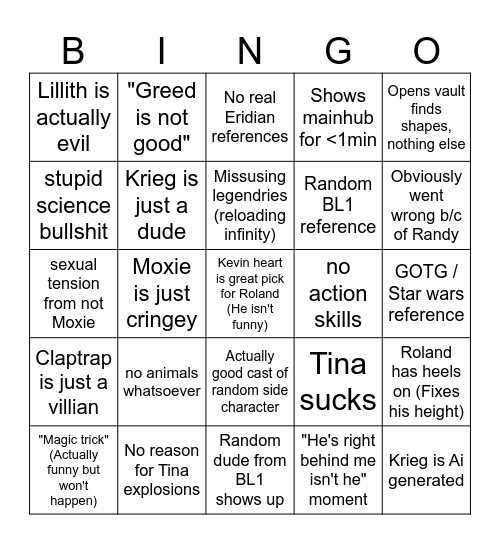 Borderlands Bingo Card