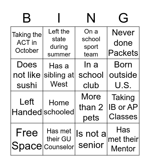 Gear Up Bingo  Bingo Card