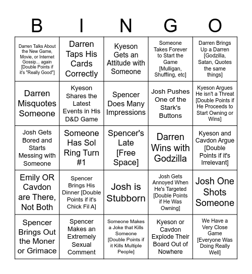 Magic Night 1/6 Bingo Card