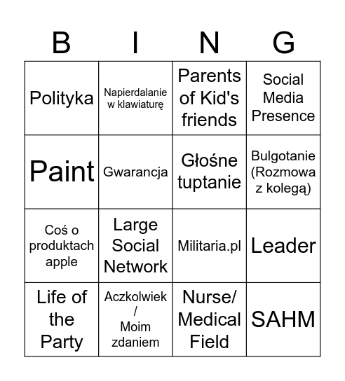 Kardaszowe bingo Card