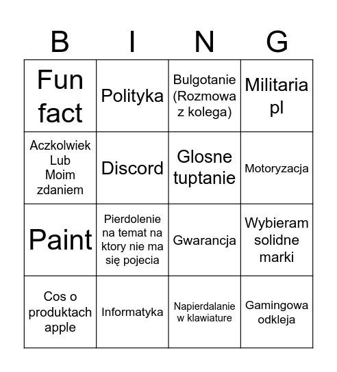 Kardaszowe bingo Card