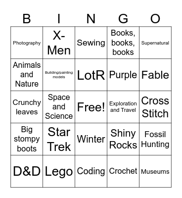 Interests you share with Dax Bingo Card