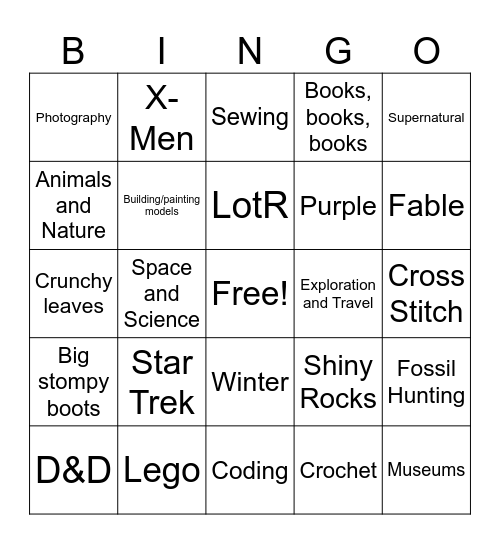 Interests you share with Dax Bingo Card