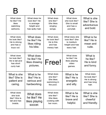 Like vs looks like vs is like Bingo Card