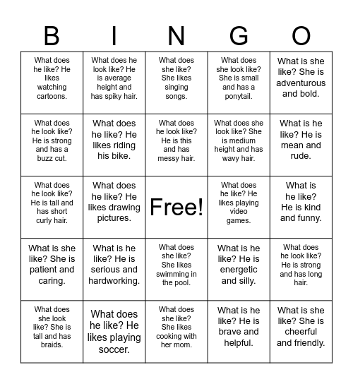 Like vs looks like vs is like Bingo Card