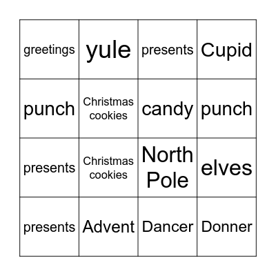 Merry Christmas Bingo Card