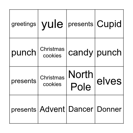 Merry Christmas Bingo Card