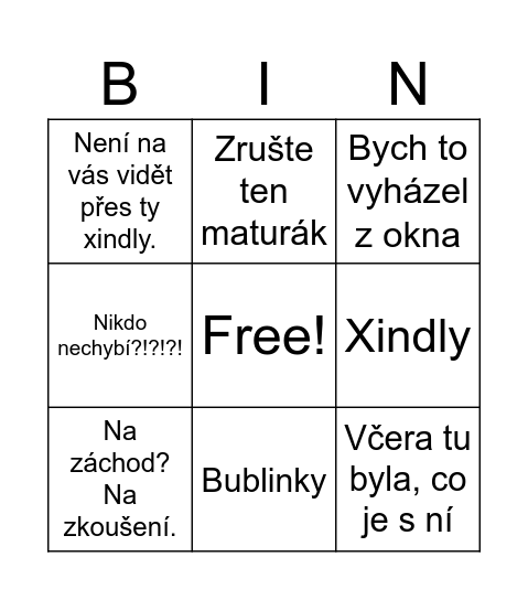 Němčina v počítačovce Bingo Card