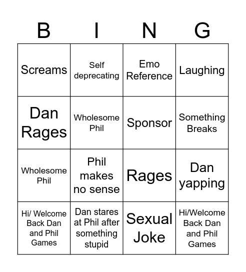 Dan and Phil Bingo Card