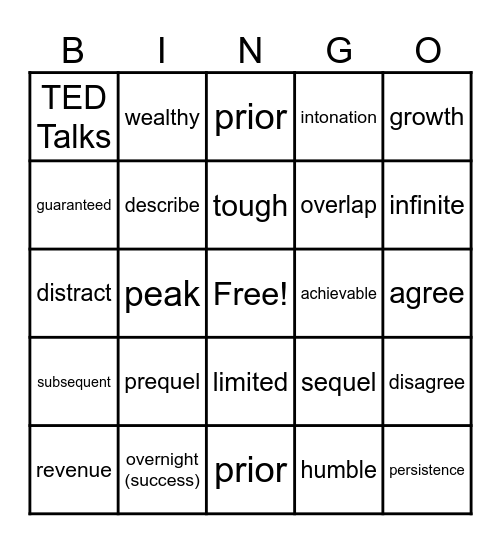 Units 6E & 6F Vocabulary Bingo Card