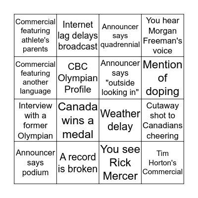 Bingolympics Bingo Card