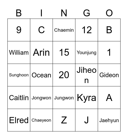 J. Bingo Card