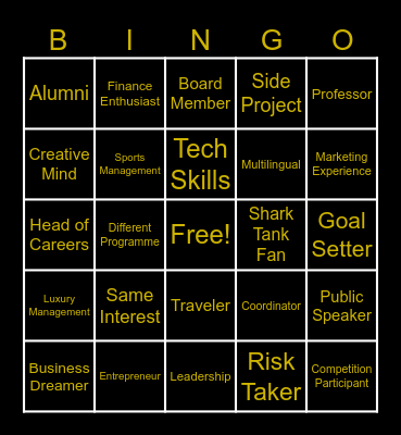 Entrepreneurship Club Bingo Card