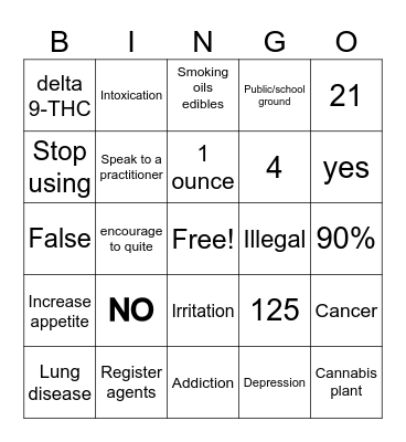 Marijuana Bingo Card
