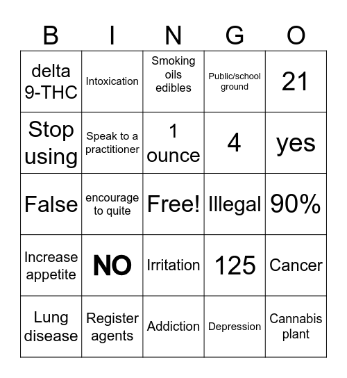Marijuana Bingo Card
