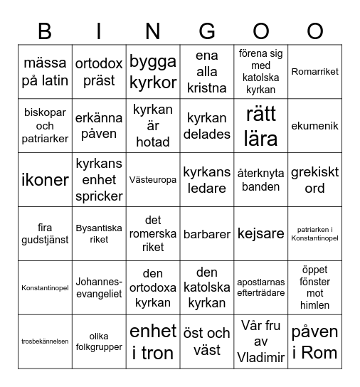 Öst och väst Bingo Card