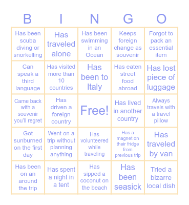 Travel BINGO Card