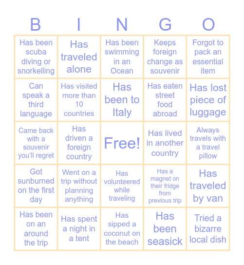 Travel BINGO Card