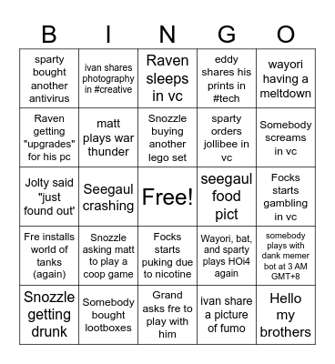 Ravenholm november Bingo Card