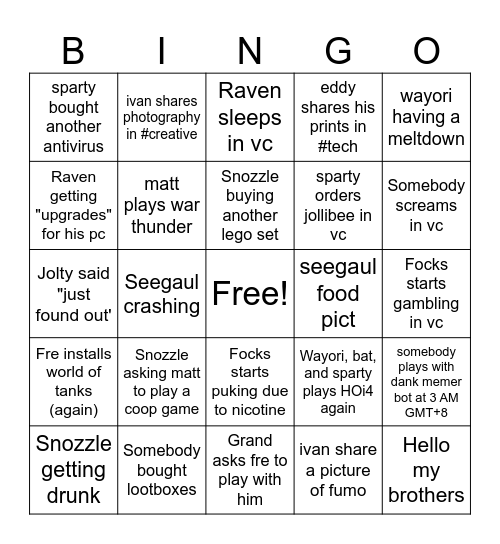 Ravenholm november Bingo Card