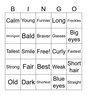 Describing people Bingo Card