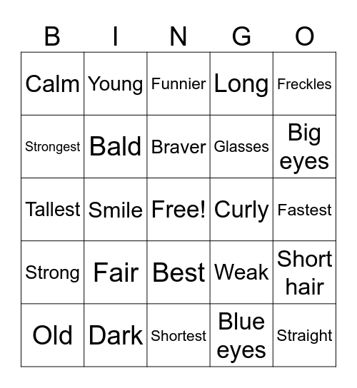 Describing people Bingo Card