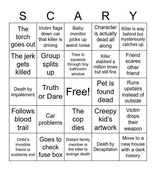 HORROR MOVIE BINGO Card