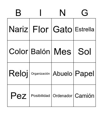 Plurals Bingo Card