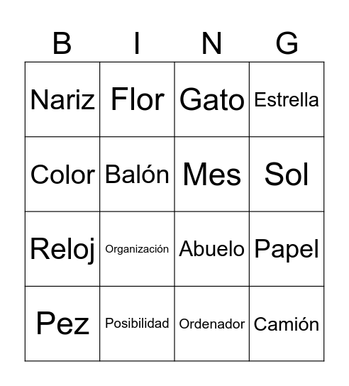 Plurals Bingo Card