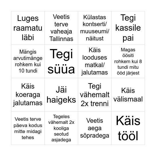 F12 sügisvaheaeg Bingo Card