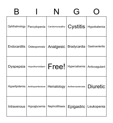 Medical Terminology Bingo Card