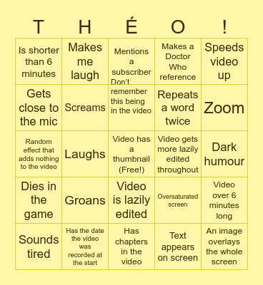 Théostar Video bingo Card