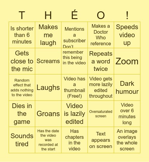 Théostar Video bingo Card