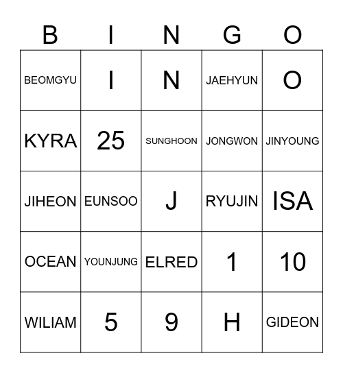 Jiheon Bingo Card