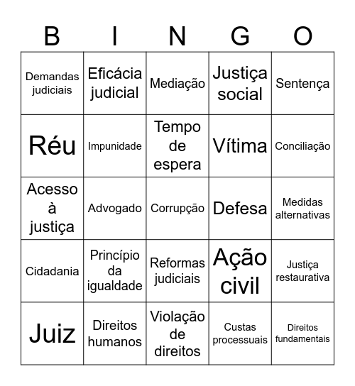 BINGO DA JUSTIÇA Bingo Card