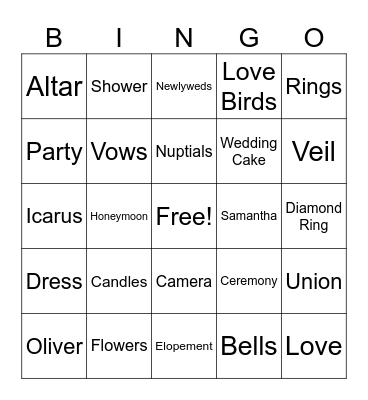 Wedding Bingo Card