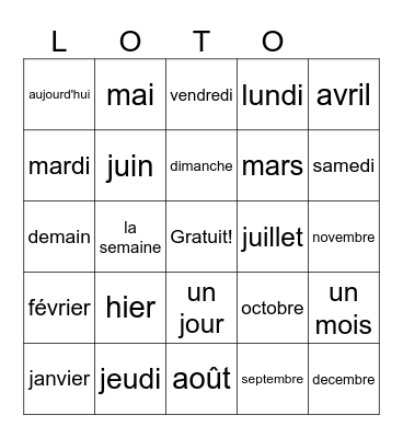 Le calendrier Bingo Card