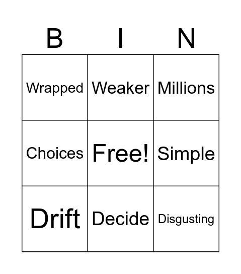 Vocabulary Bingo Card